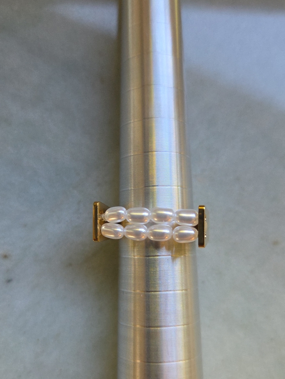 Plunder Stretch Double Row Pearl on Gold Band Ring